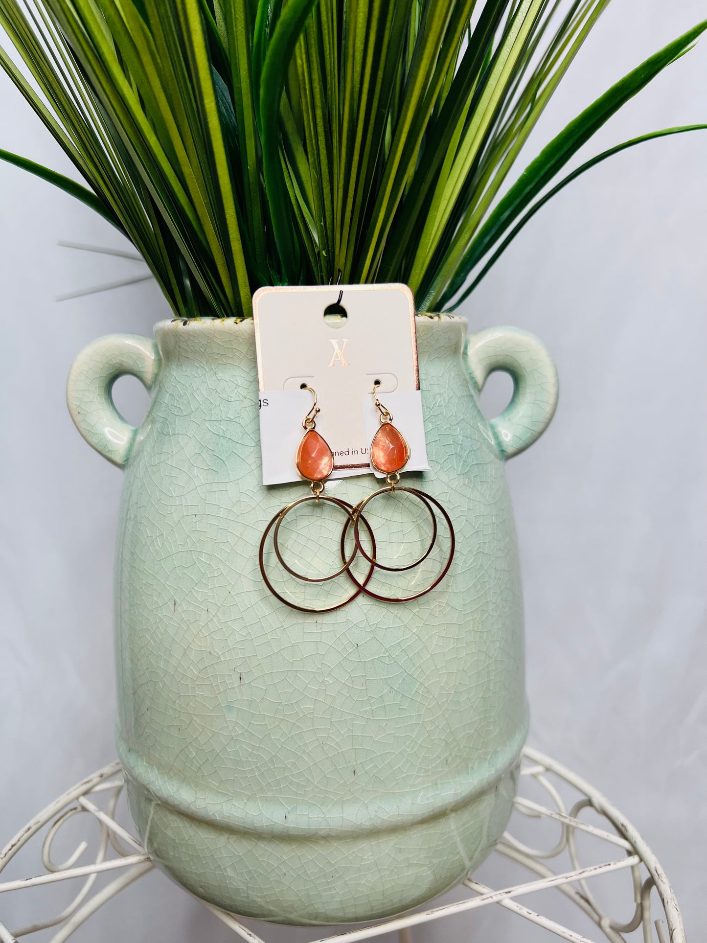 Double Circle Stone Earrings