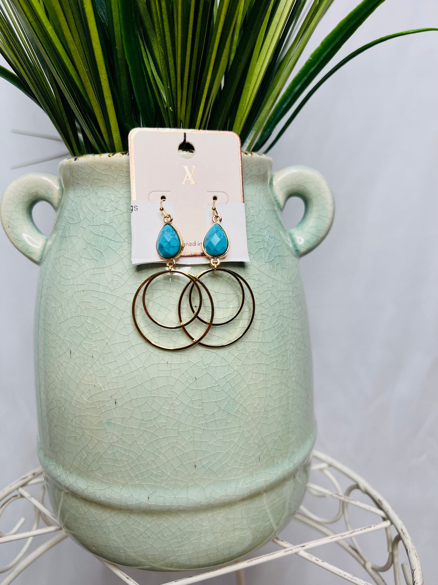 Double Circle Stone Earrings