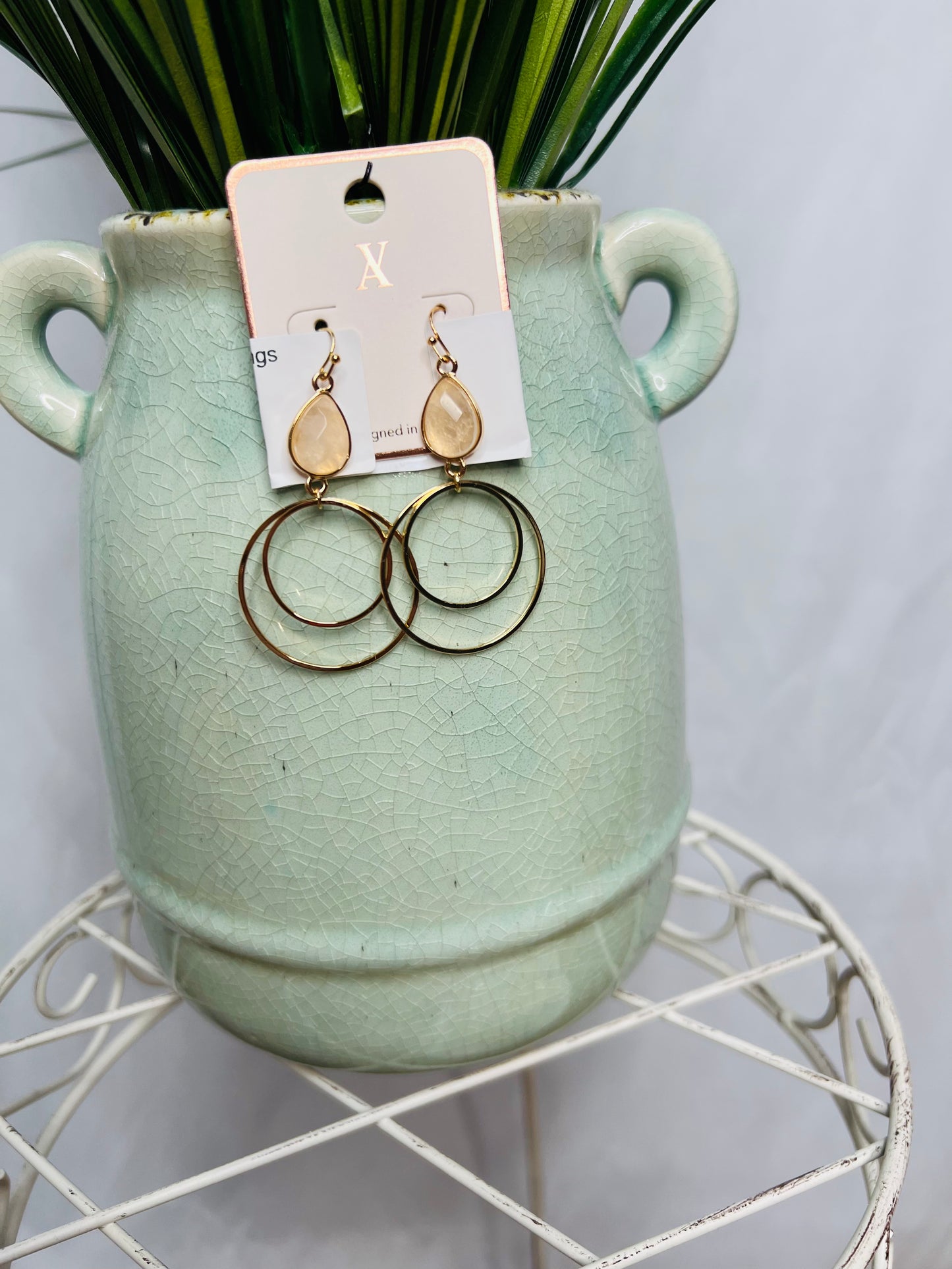 Double Circle Stone Earrings