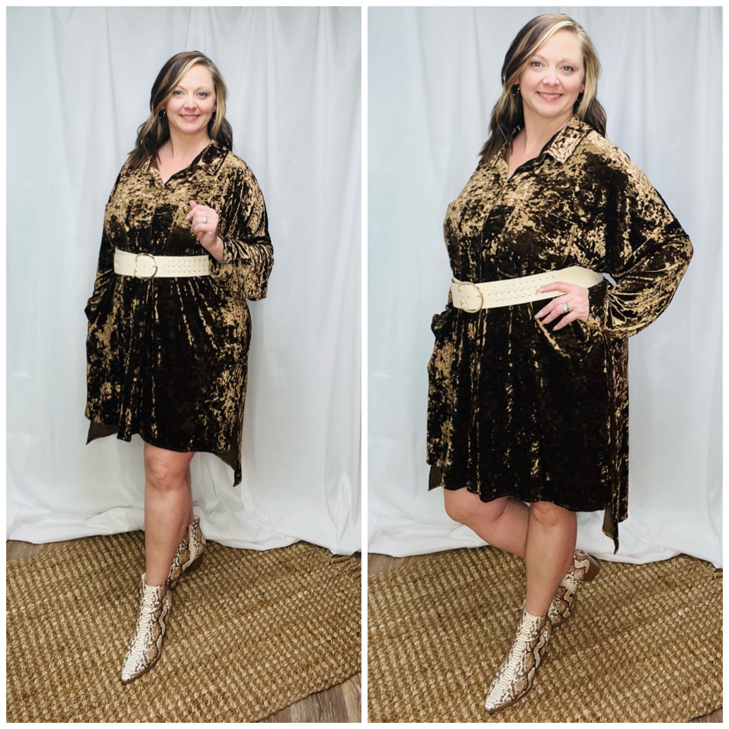 Deer in Velvet Shirt Dress