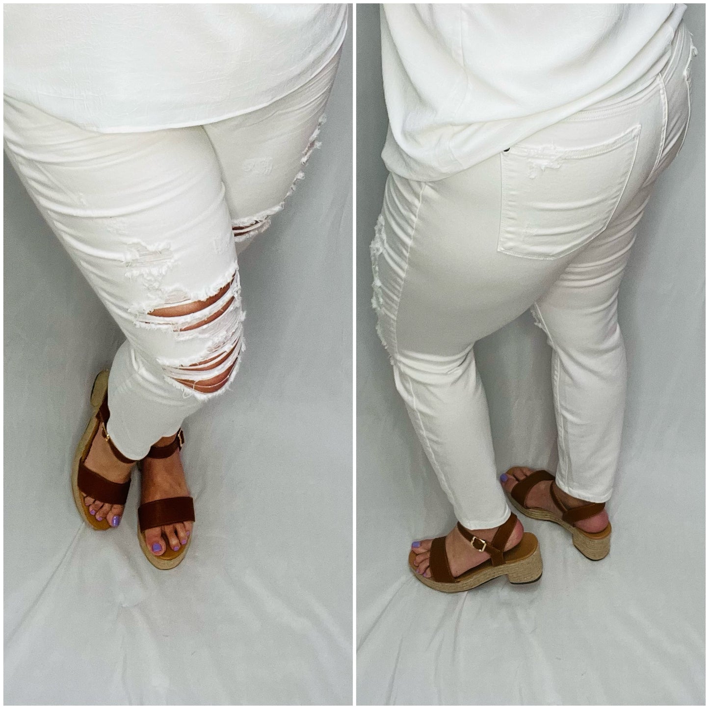 White Distressed Skinny Judy Blues