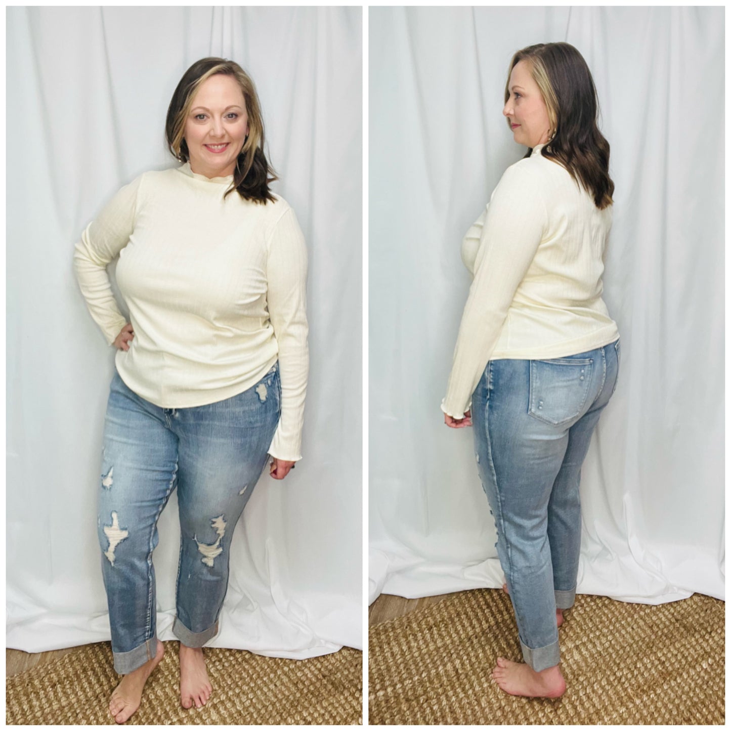 Ivory Basic Rib Long Sleeve Top