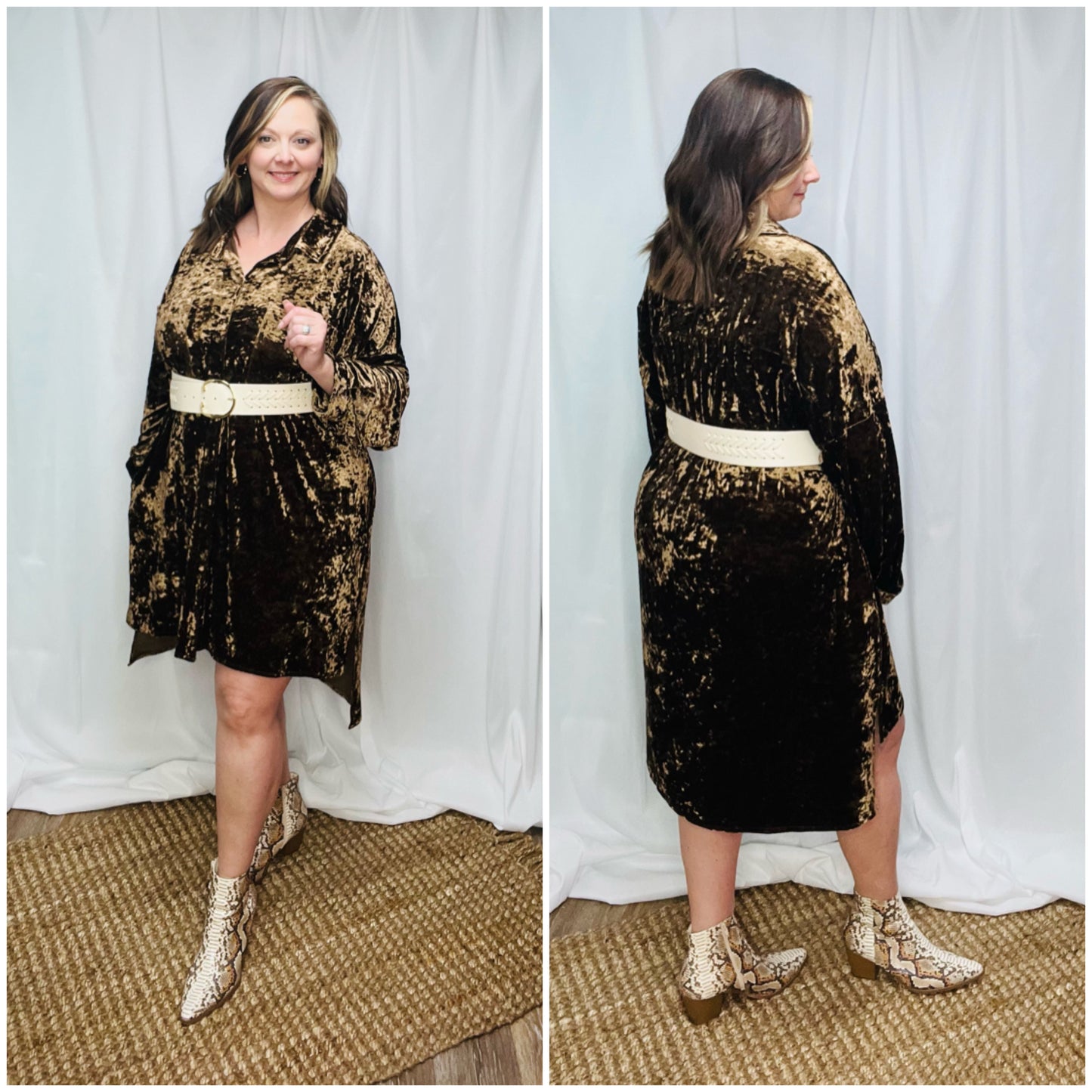 Deer in Velvet Shirt Dress