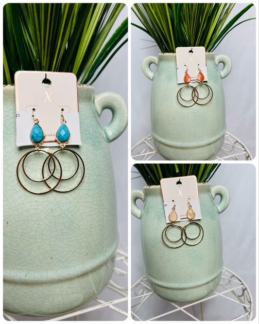 Double Circle Stone Earrings