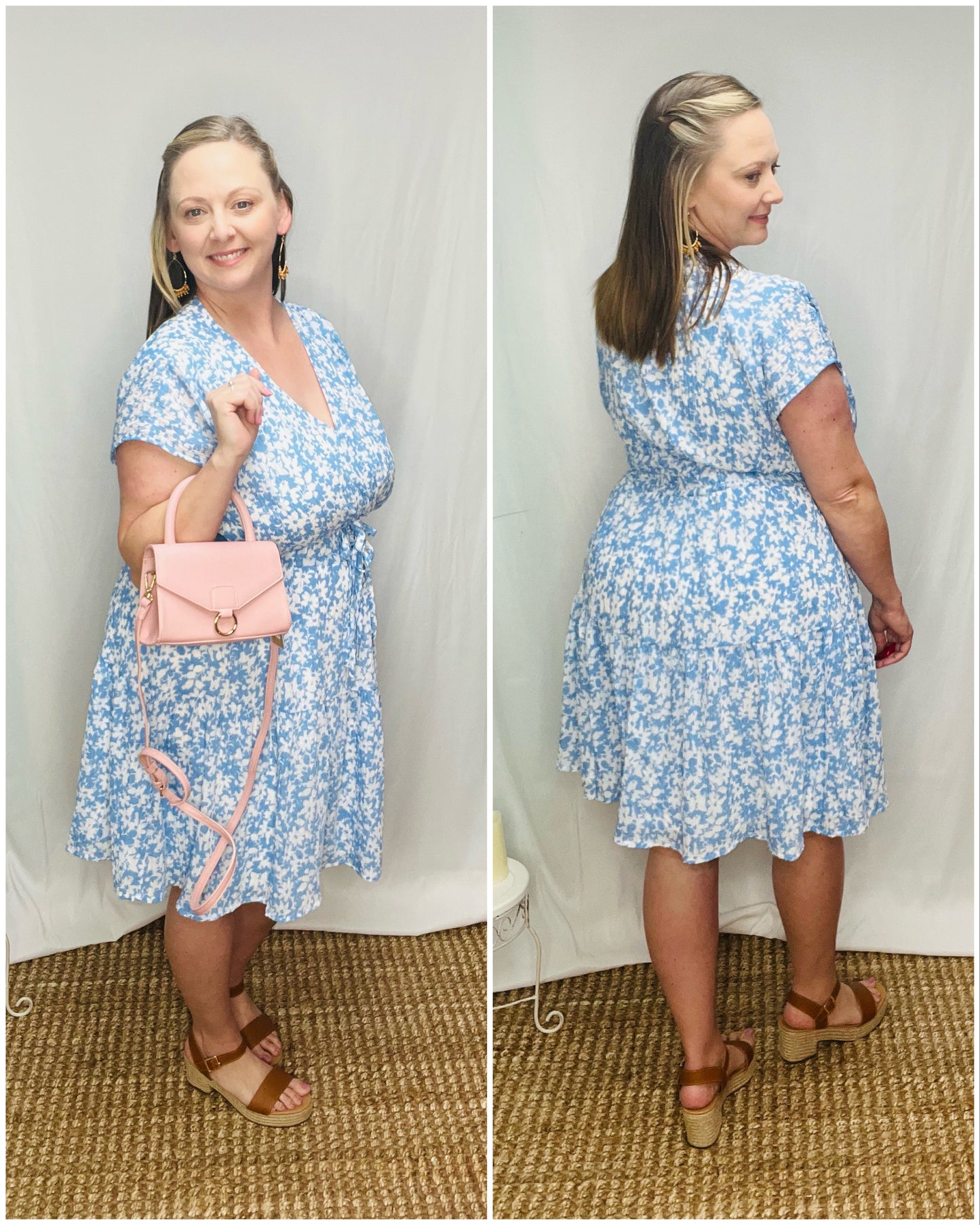 Flowy Blue & White Floral Dress